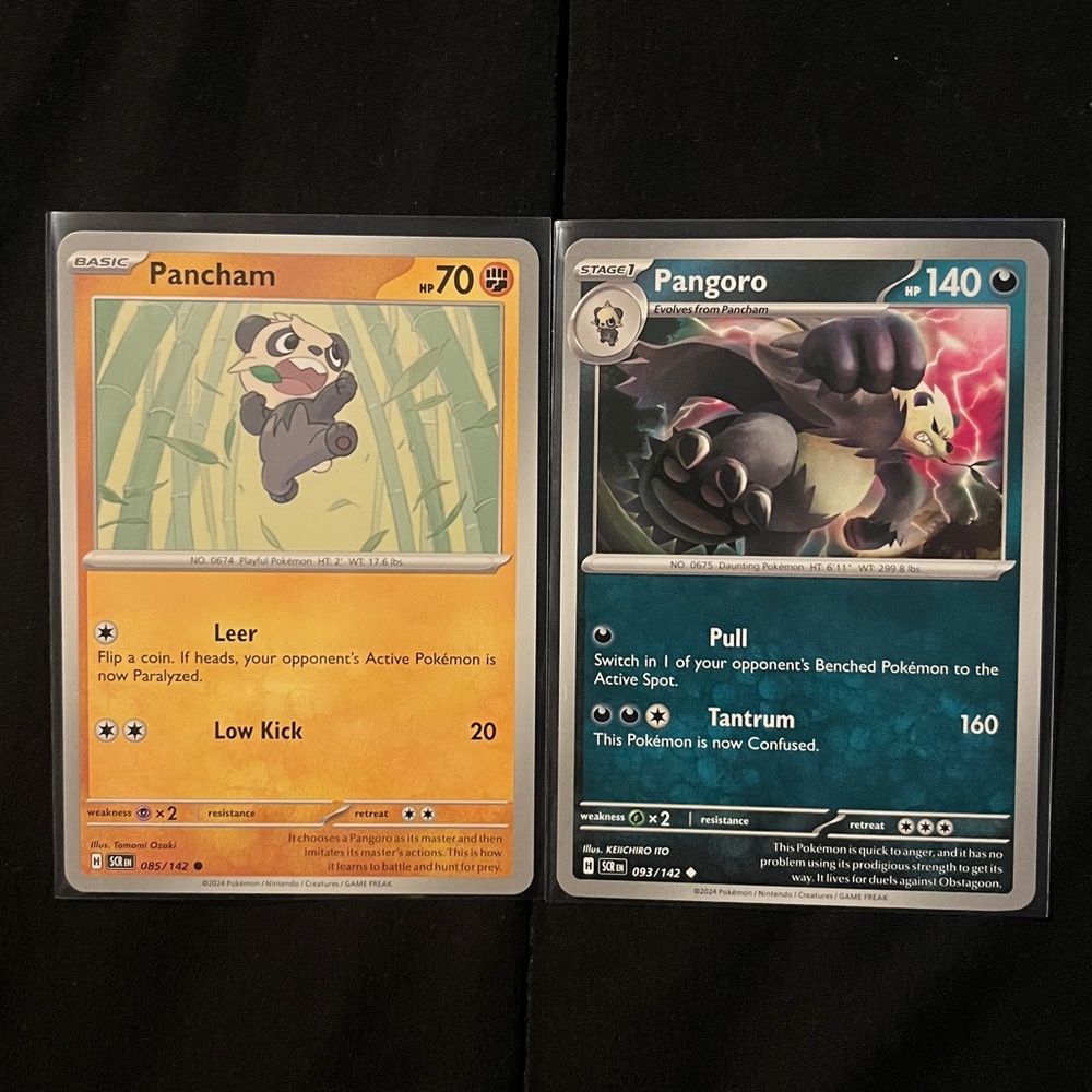 PANCHAM #85/142 & PANGORO #93/142 SV07: STELLAR CROWN 2024
POKEMON CARDS x 2